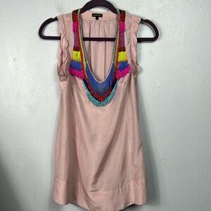 Nanette Lepore Silk Blend Beaded Scoop Neck Blush Sleeveless Tunic Top 2